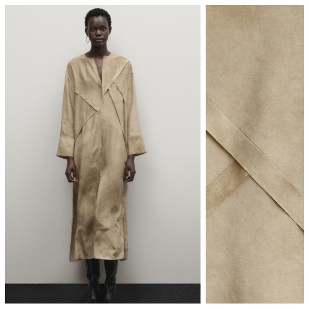 NWT Massimo Dutti Limited Edition Tan Printed Silk Dress. Size S.